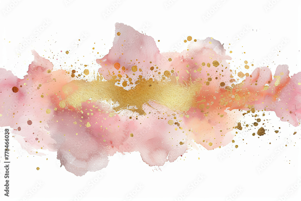 Elegant pastel gold watercolor splash, transparent, against a white backdrop. Ideal for adding a touch of sophistication to invitations, branding, and artistic compositions.
