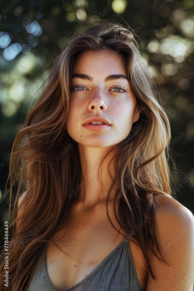 portrait of a beautiful woman with a long hair, real life photo, professional photo