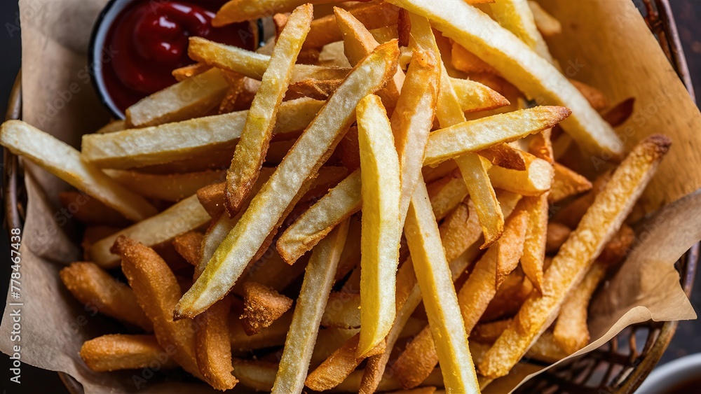 French fries and ketchup snack fast food concept French fries and ketchup snack fast food concept