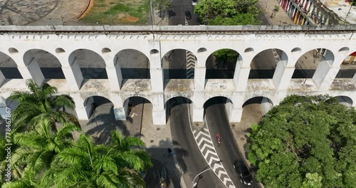 Aerial view of Carioca Aqueduct bridge in Santa Teresa neighborhood, Rio de Janeiro, Brazil photo