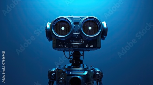 A compact robot with intricate details  set against a deep blue background  showcasing advanced robotics.