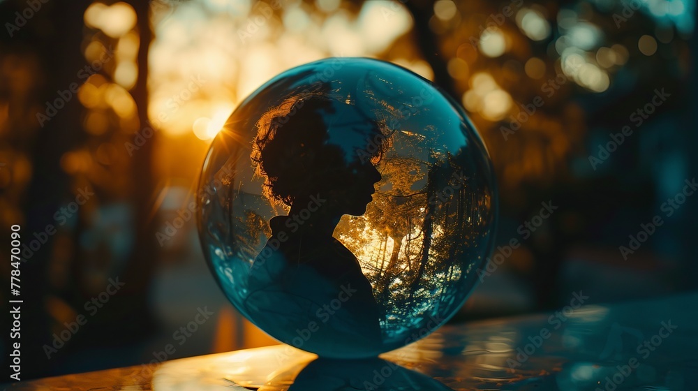 Transparent globe with person silhouette inside Transparent globe with person silhouette inside