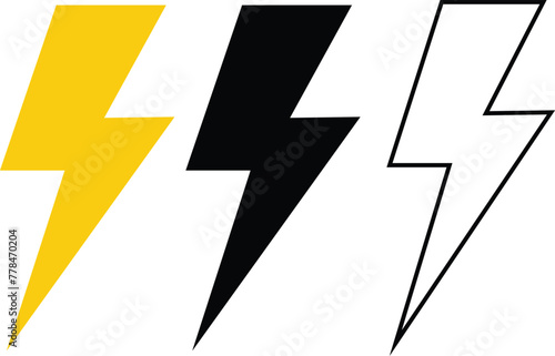 Set lightning bolt. Thunderbolt flat, line style isolated on transparent background Electric vector icons, isolated. Bolt lightning flash icons collection logo symbol vector for apps website