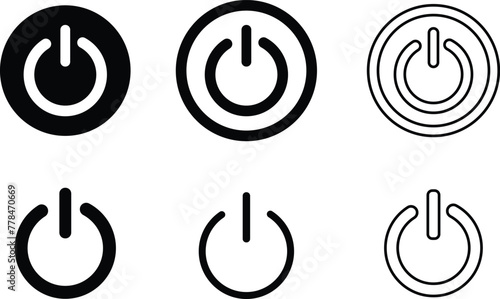 On-off icon in flat or line Set of power buttons. Vector Start Push Power Button Isolated on transparent Background. Power Switch sign and symbol. Collection of Electric power group.