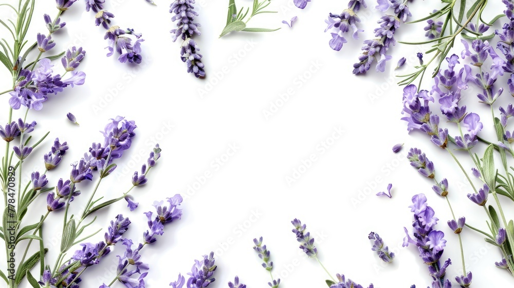 Isolated Lavender Flowers - Aromatic Twig and Leaves on White Background for Bathe, Beauty and Aromatherapy