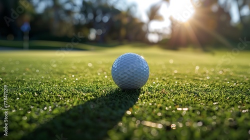 a golf ball sitting on top of a lush green field of grass