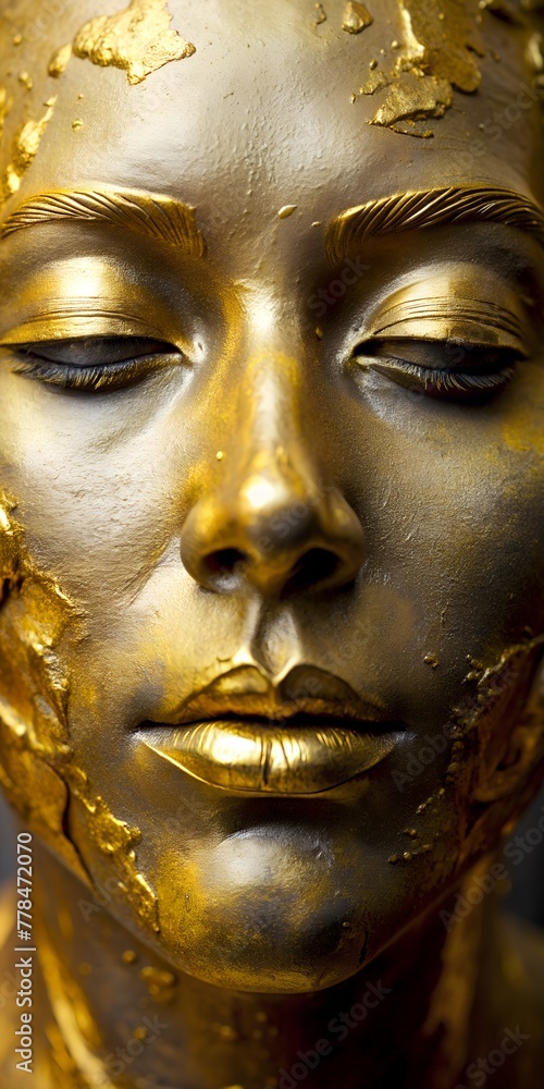 woman's face in golden paint fashion rich look 