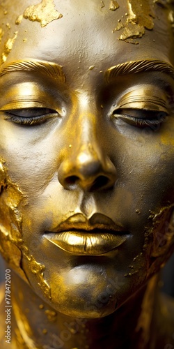 woman's face in golden paint fashion rich look 