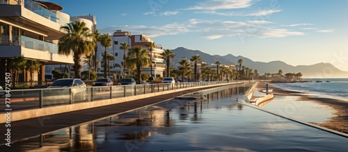 beautiful Albir town with main boulevard promenade, seaside beach and Mediterranean sea photo