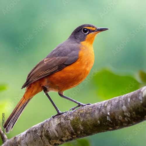 Bird from the Brazilian fauna, the orange thrush, perched on a tree branch