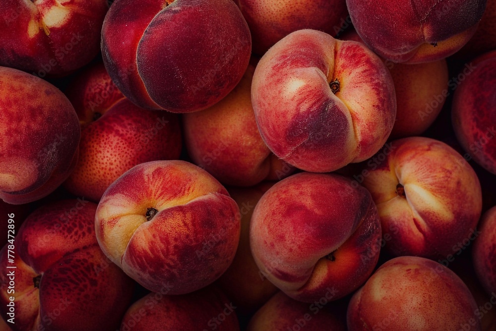 Fresh peaches background. Top view. Flat lay. Healthy food concept. Generative AI Fresh peaches background. Top view. Flat lay. Healthy food concept. Generative AI