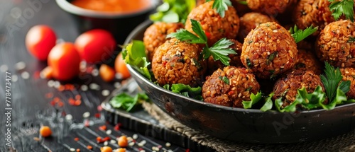 Falafel Balls, Fried Chickpea Balls, Traditional Falafels, Spiced Arabic Halal Food, Copy Space