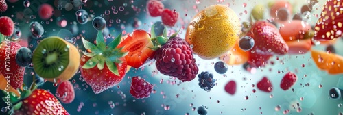 Fruit Taste Explosion, Advertising Product Concept, Scattering Flying Different Fruits, Berry Burst