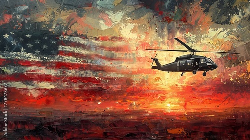 A Helicopter Flight Against a Painted American Sunset.