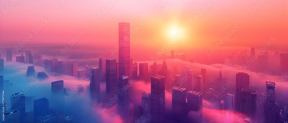 Ambitious Sunrise in a Minimalist Metropolis. Concept Urban Sunrise, Minimalist Aesthetics, Ambitious Cityscape, Modern Architecture
