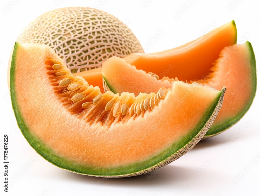 fresh cantaloupes slices on white background fresh cantaloupes slices on white background