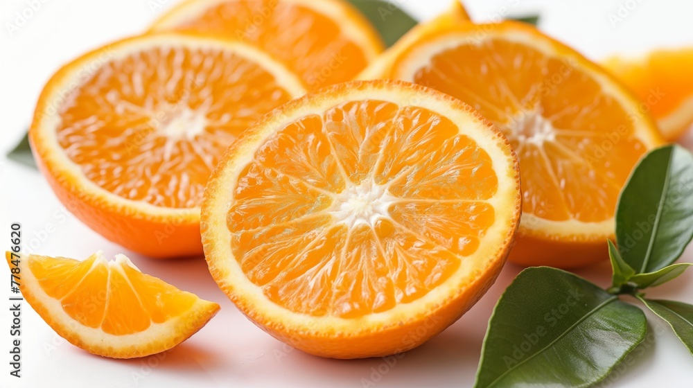 oranges with slices on the white background oranges with slices on the white background
