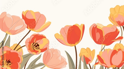 Affirmation Card with Bouquet of Tulips in Minimalist Style Generative AI