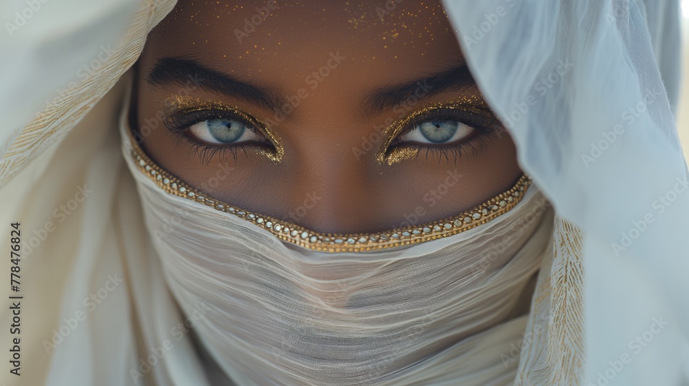 beautiful woman with green eyes, wearing a white burqa beautiful woman with green eyes, wearing a white burqa