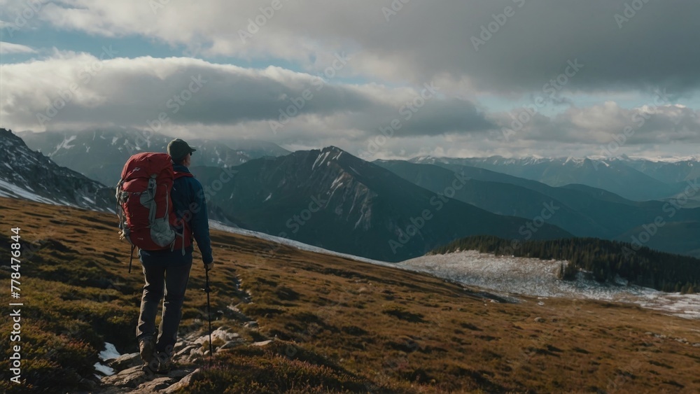 Fototapeta premium Person hiking in the mountains