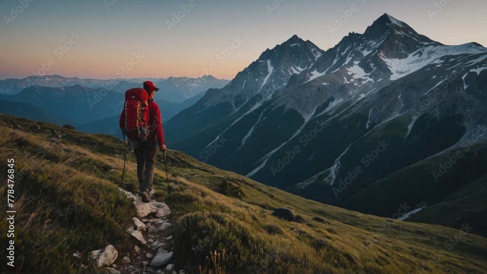 Fototapeta premium Person hiking in the mountains