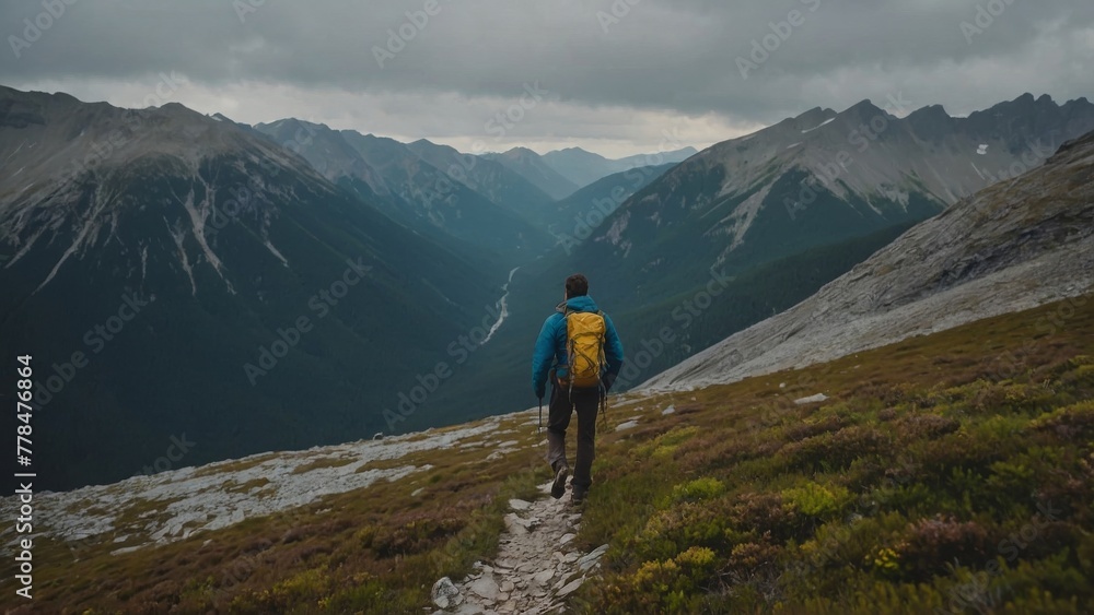 Person hiking in the mountains
