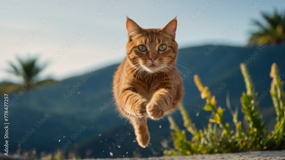 Obraz premium A cat leaping towards the camera
