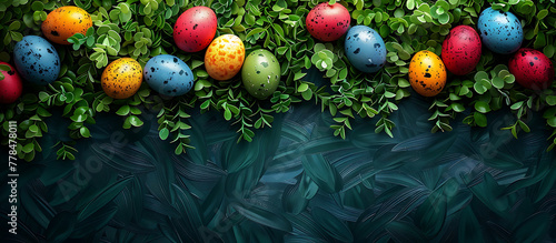  Easter banner, Easter template, Easter eggs and spring grass, spring background 16*7