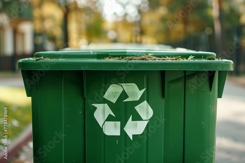 Green waste container with recycling symbol