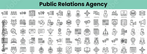 Set of public relations agency icons. Linear style icon bundle. Vector Illustration