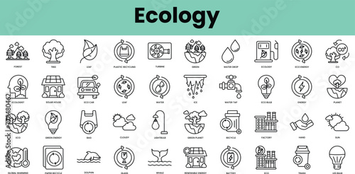 Set of ecology icons. Linear style icon bundle. Vector Illustration