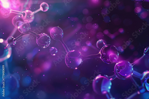 Abstract purple and blue molecules on dark background