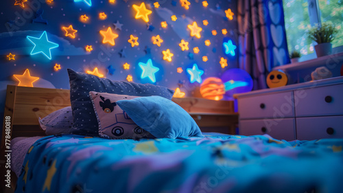 Child's bedroom with star projector lights.