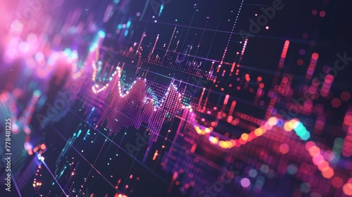 A visually impactful display of fluctuating financial data with colorful graphs and numbers on a black background photo