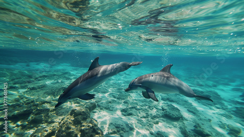 Graceful Dolphins Dancing in Crystal Clear Ocean Waters