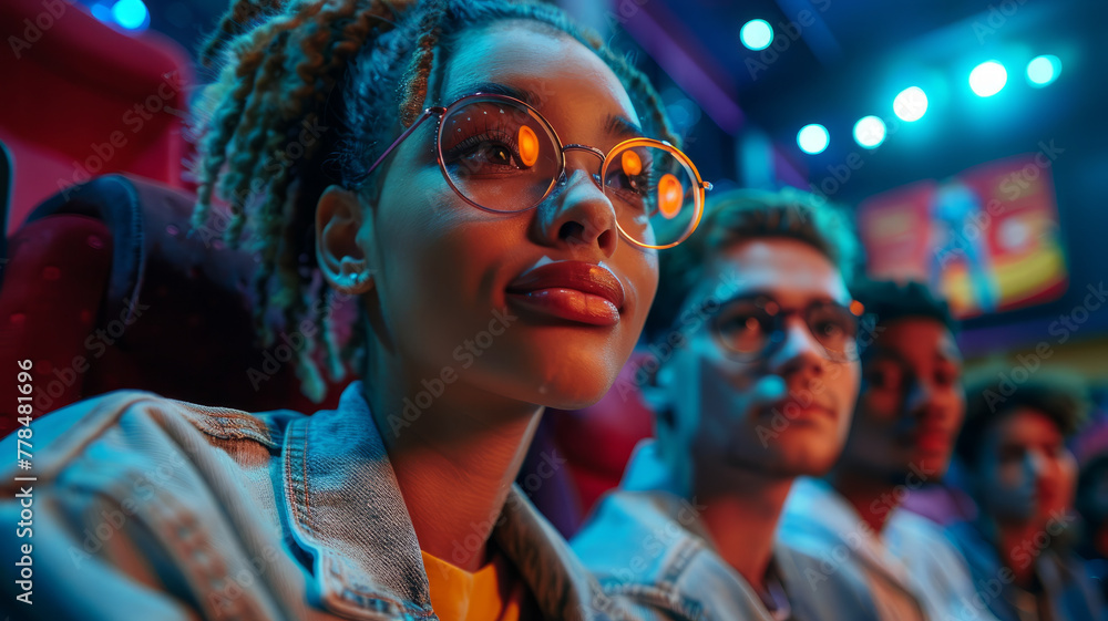 Young audience watching a movie in a theater Young audience watching a movie in a theater