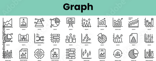 Set of graph icons. Linear style icon bundle. Vector Illustration