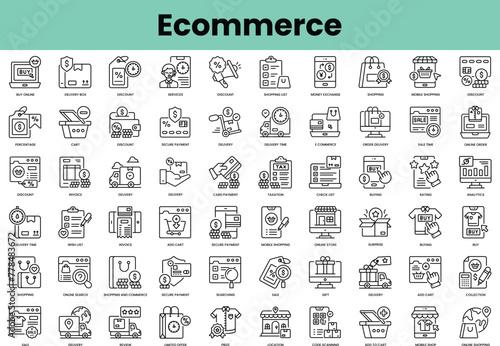 Set of ecommerce icons. Linear style icon bundle. Vector Illustration