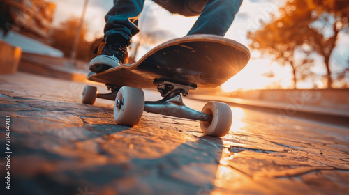 Person Skateboarding Down a Street photo