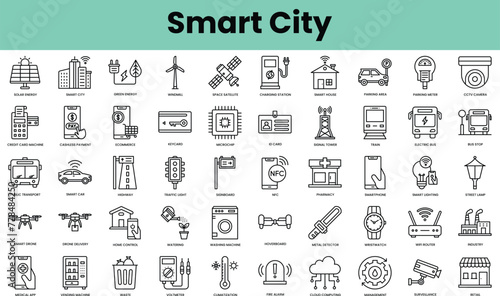 Set of smart city icons. Linear style icon bundle. Vector Illustration