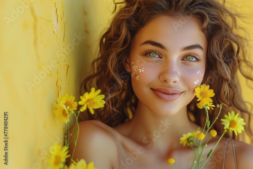 Woman Holding a Bouquet of Yellow Flowers