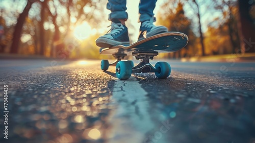 Person Skateboarding Down a Street photo
