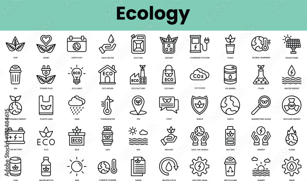 Set of ecology icons. Linear style icon bundle. Vector Illustration