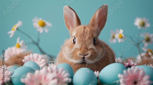 Rabbit Sitting Among Daisies