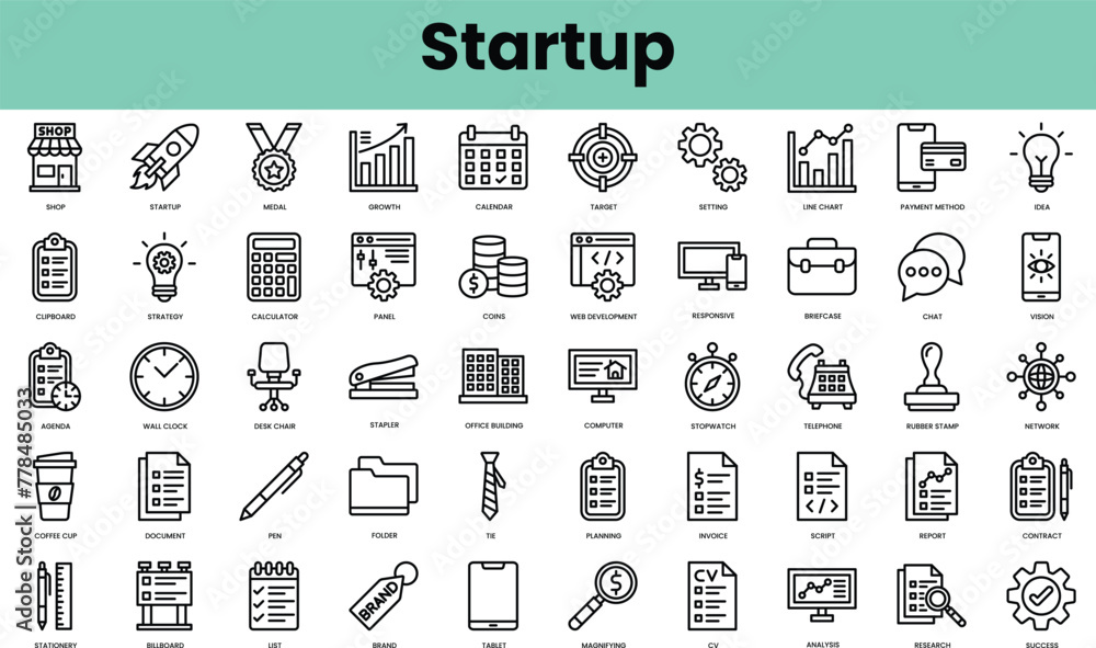 Set of startup icons. Linear style icon bundle. Vector Illustration