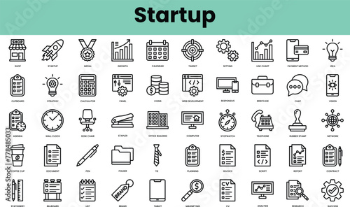 Set of startup icons. Linear style icon bundle. Vector Illustration