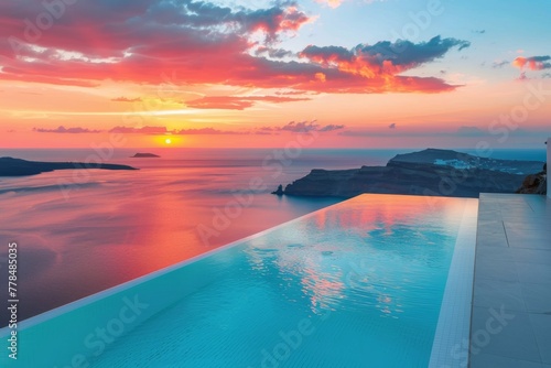 Swimming Pool Reflecting a Sunset