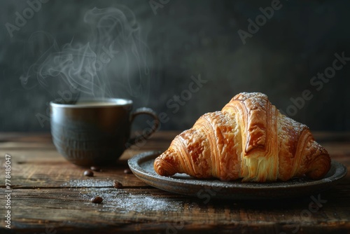 Croissant and Coffee on Plate
