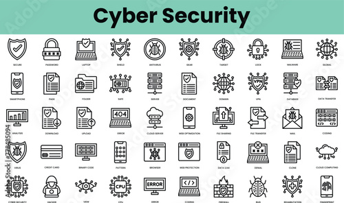 Set of cyber security icons. Linear style icon bundle. Vector Illustration
