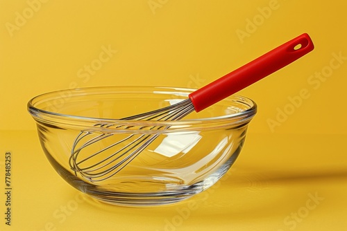 Red Handle Whisk in Glass Bowl